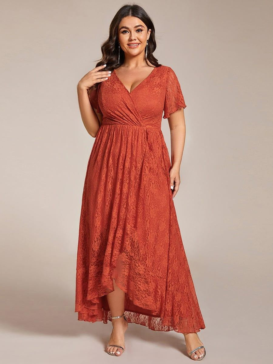 Plus Size Ruffled Lace A-Line Evening Dress