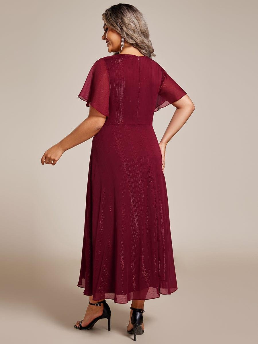 Sheer Sleeve Twist Knot Shimmering Evening Dress