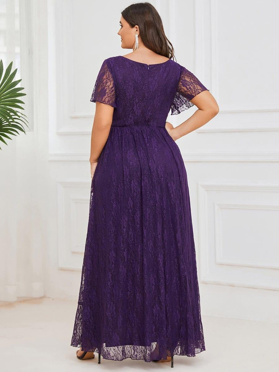Plus Size Ruffled Lace A-Line Evening Dress