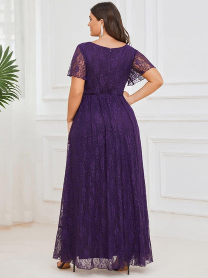 Plus Size Ruffled Lace A-Line Evening Dress