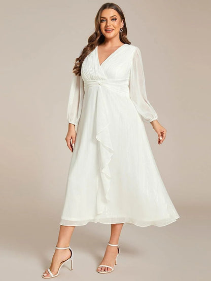 Sheer Sleeve Twist Knot Shimmering Evening Dress