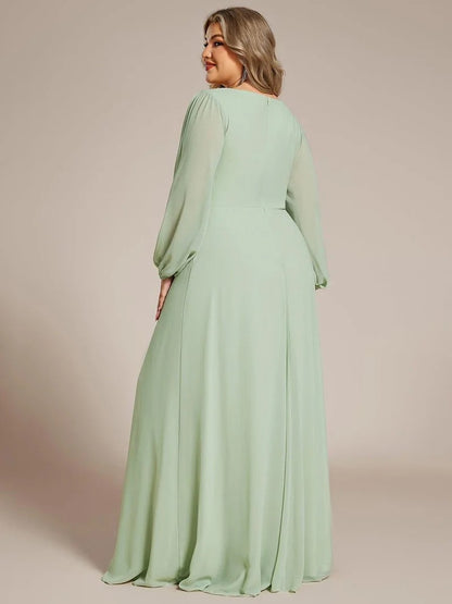 V-Neck Long Sleeve Chiffon Evening Dress