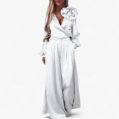 Frida V-Neck Blouse and Trousers Set