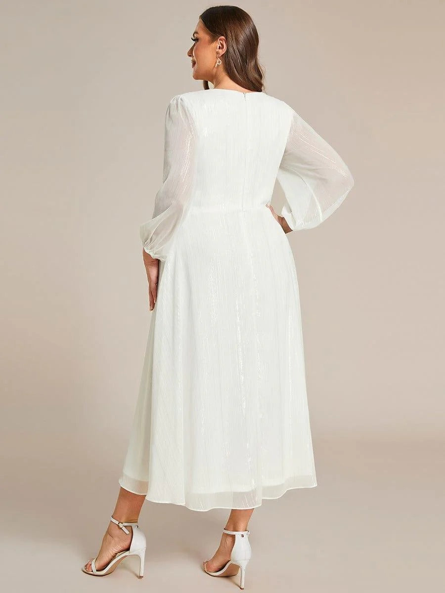 Sheer Sleeve Twist Knot Shimmering Evening Dress