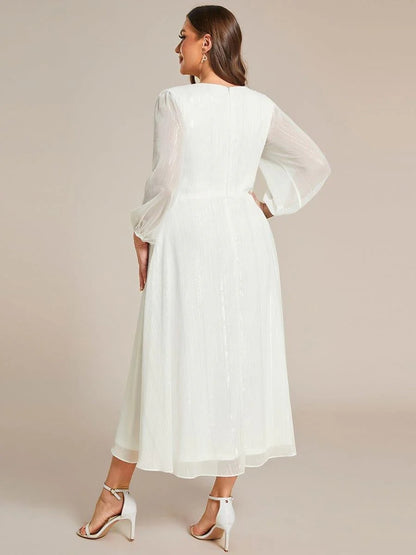 Sheer Sleeve Twist Knot Shimmering Evening Dress