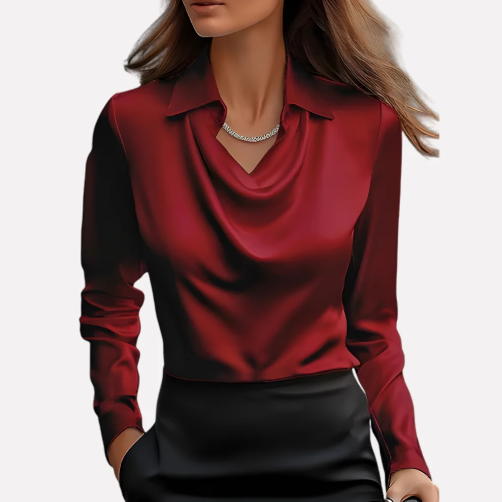Women's Satin-Style Blouse with Draped Collar