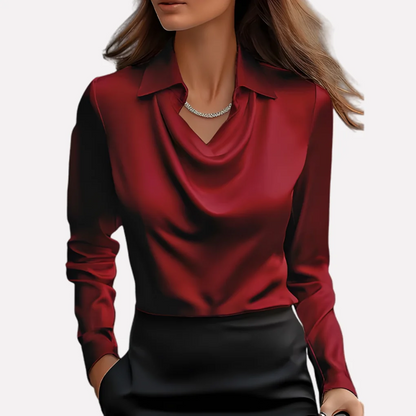 Women's Satin-Style Blouse with Draped Collar