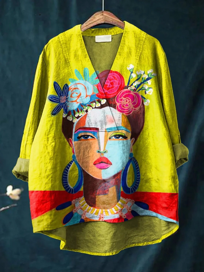 Portrait Print Linen Shirt