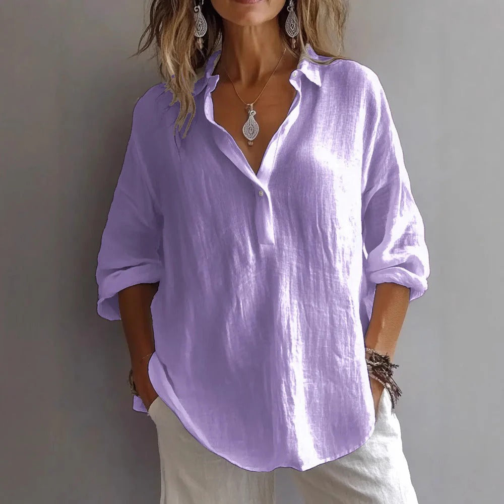 Women's Casual Linen Shirt with Wide Sleeves