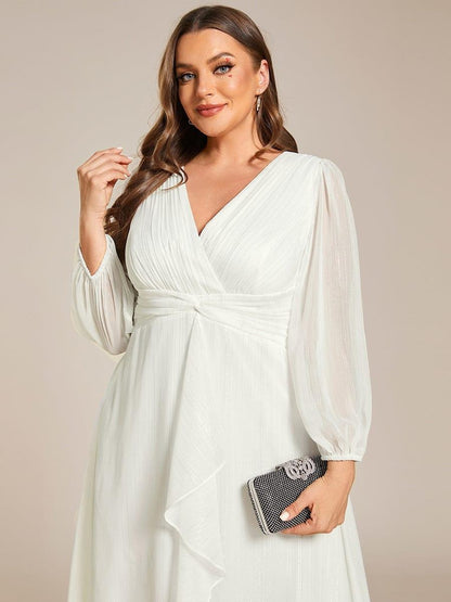 Sheer Sleeve Twist Knot Shimmering Evening Dress