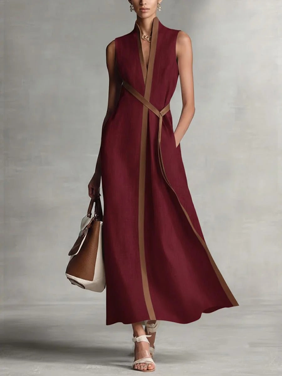 Sleeveless Minimalist Maxi Dress with Crossed Waist Ties