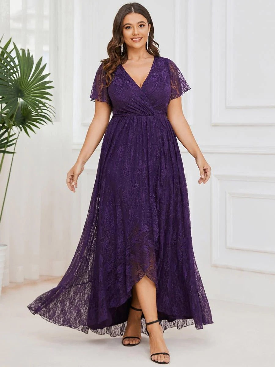 Plus Size Ruffled Lace A-Line Evening Dress