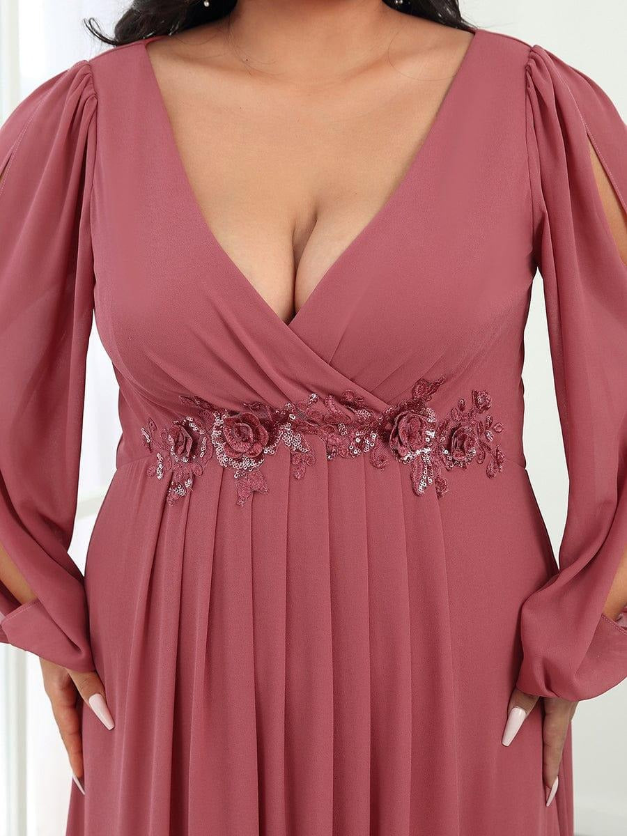 V-Neck Long Sleeve Chiffon Evening Dress