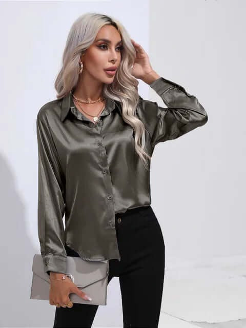 Women's Satin Long Sleeve Blouse
