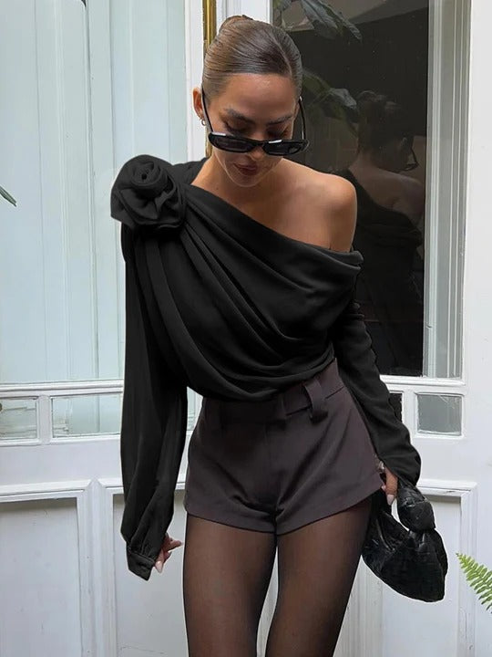 Callie One-Shoulder Chiffon Blouse