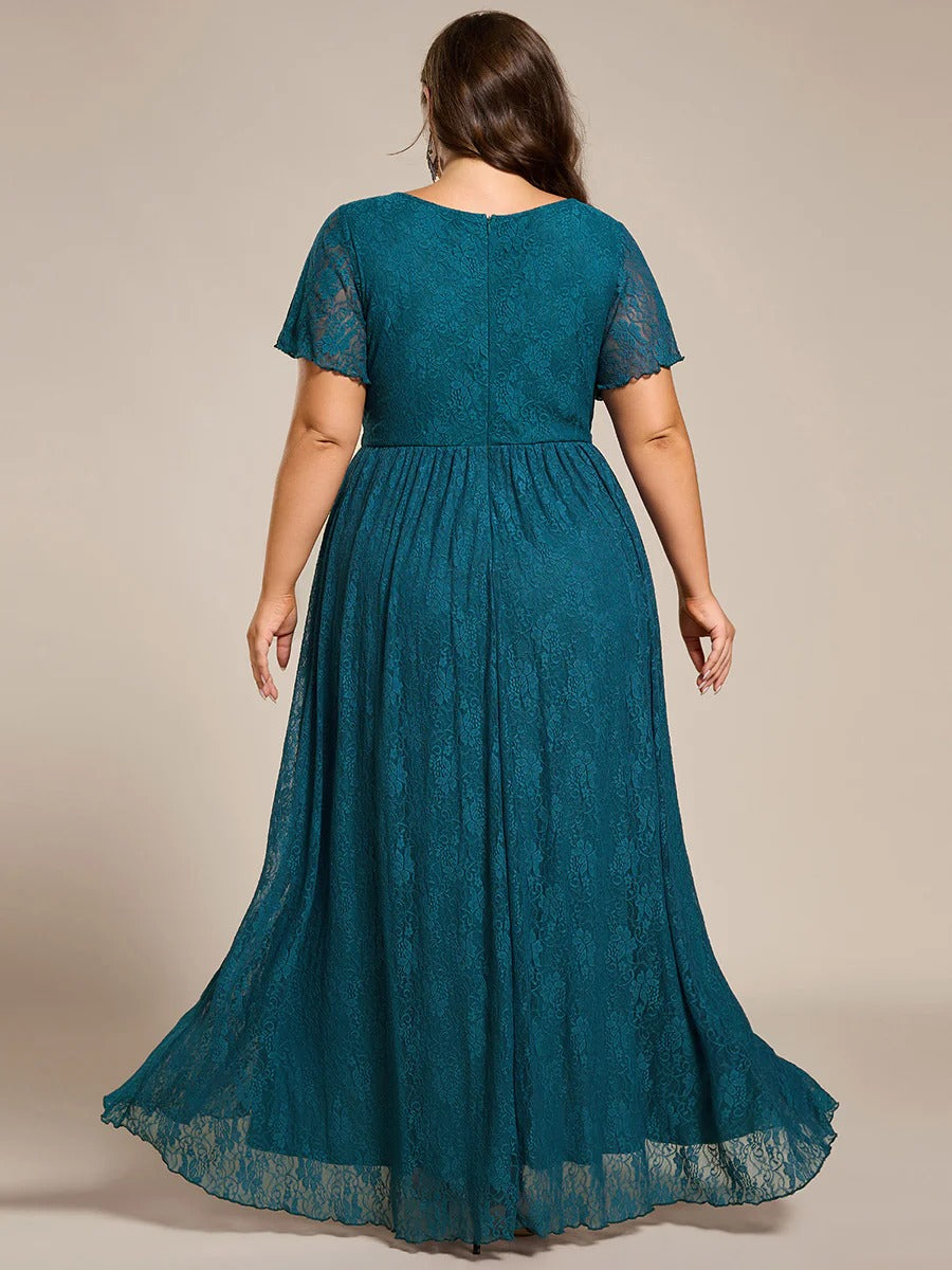 Plus Size Ruffled Lace A-Line Evening Dress