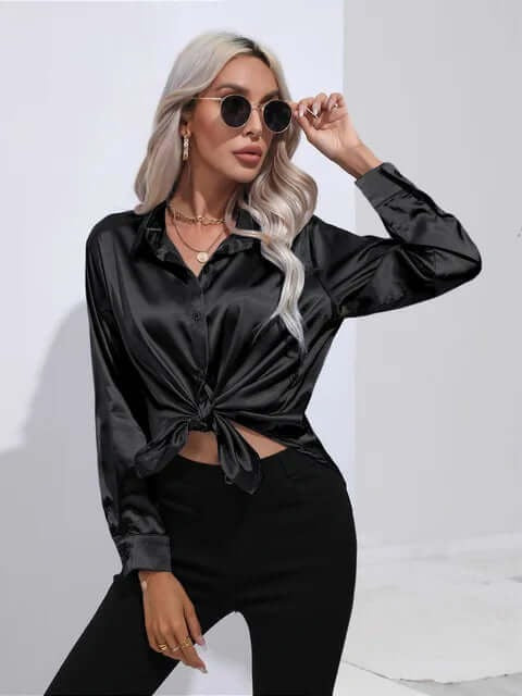 Women's Satin Long Sleeve Blouse
