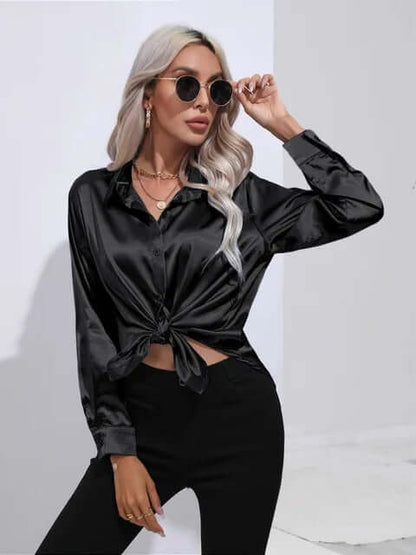 Women's Satin Long Sleeve Blouse