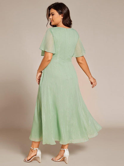 Sheer Sleeve Twist Knot Shimmering Evening Dress