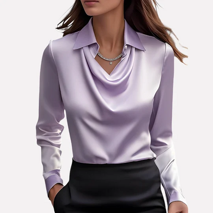 Women's Satin-Style Blouse with Draped Collar