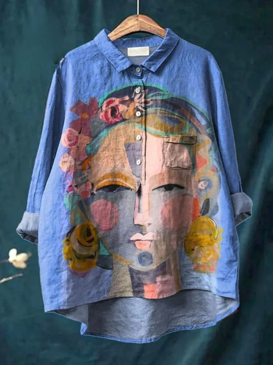 Portrait Print Linen Shirt