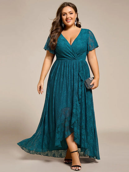 Plus Size Ruffled Lace A-Line Evening Dress