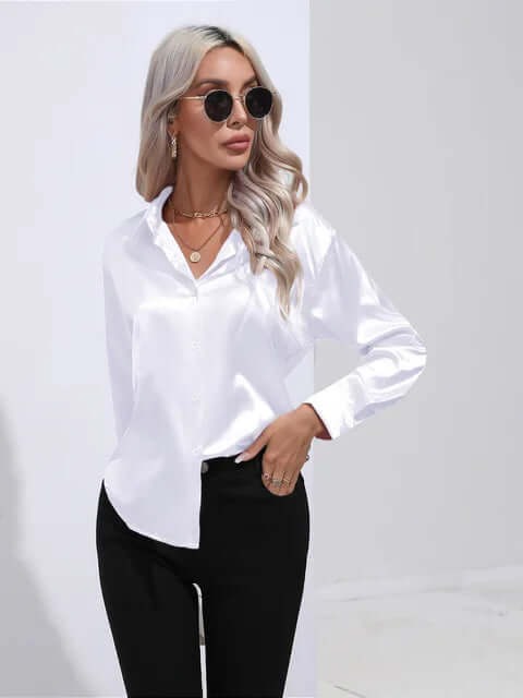 Women's Satin Long Sleeve Blouse