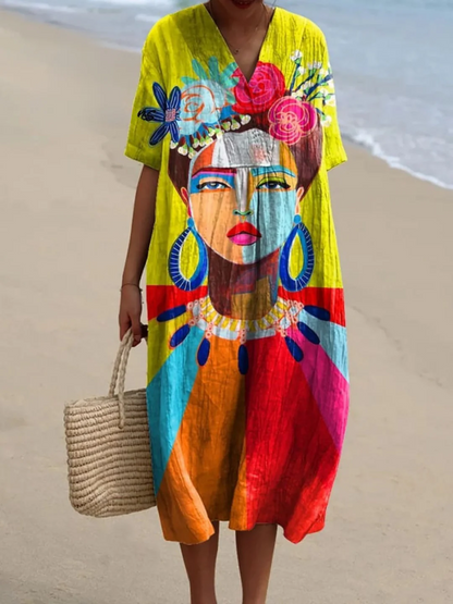 Portrait Print Linen Shirt