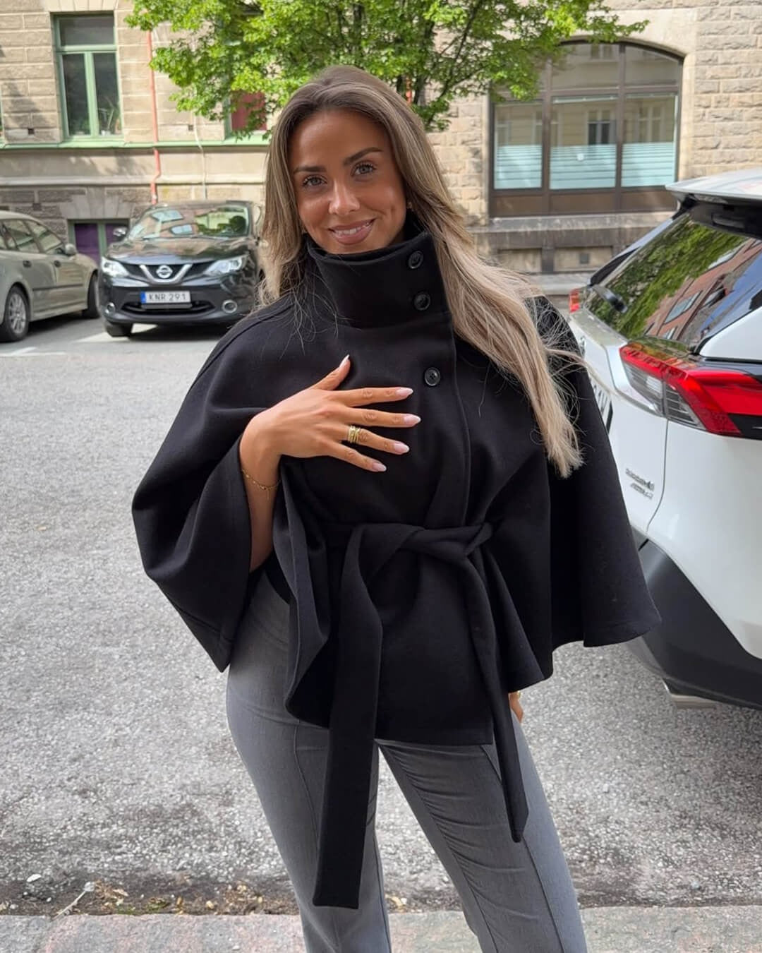 Wool Blend Cape Coat for Women