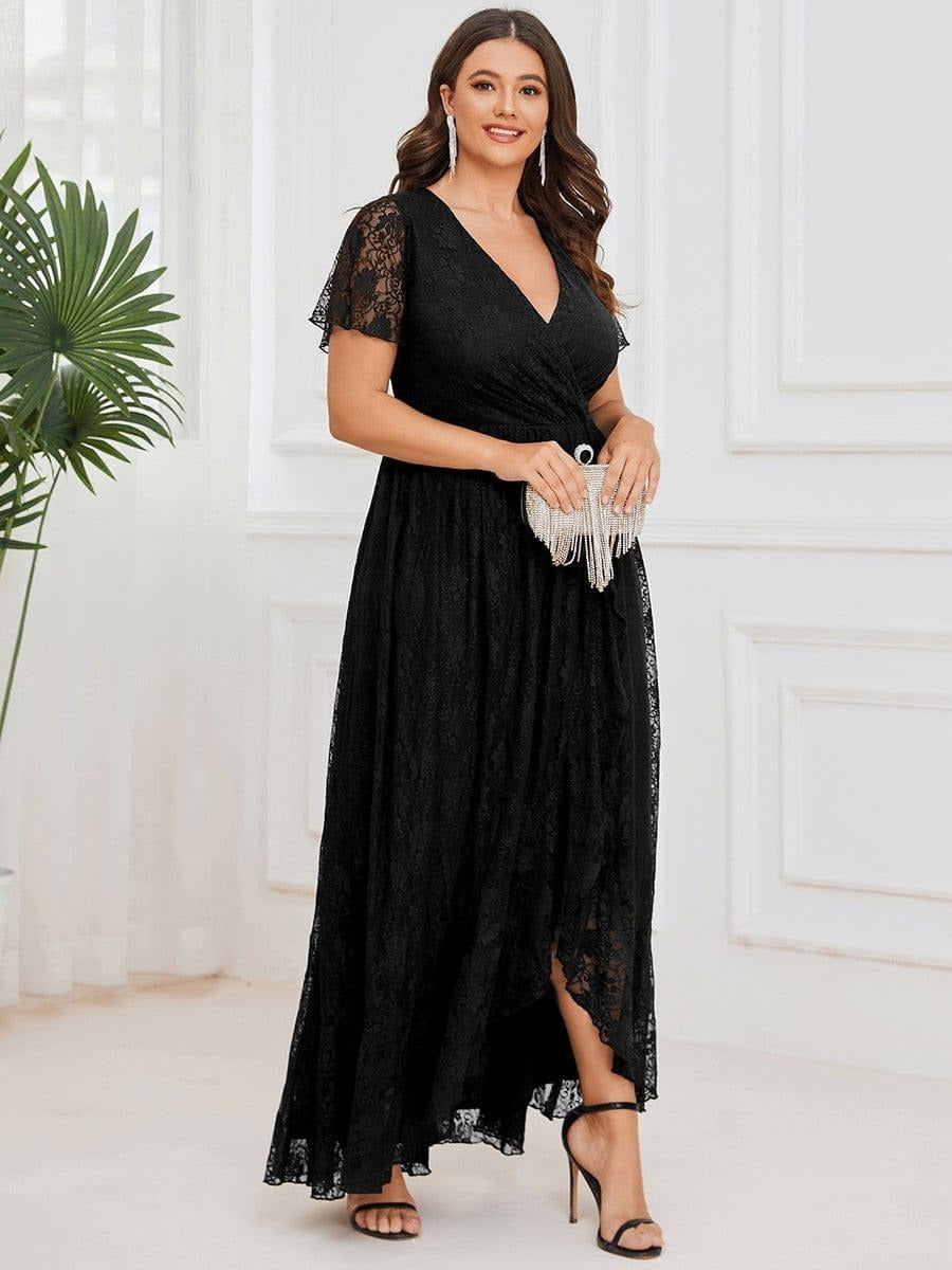 Plus Size Ruffled Lace A-Line Evening Dress