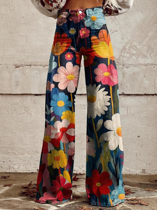 High Waist Wide Leg Floral Trousers