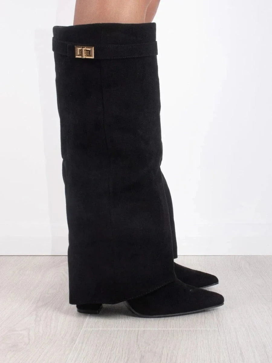 Women's Suede & Leather Boots with Golden Accents