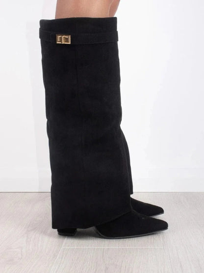 Women's Suede & Leather Boots with Golden Accents