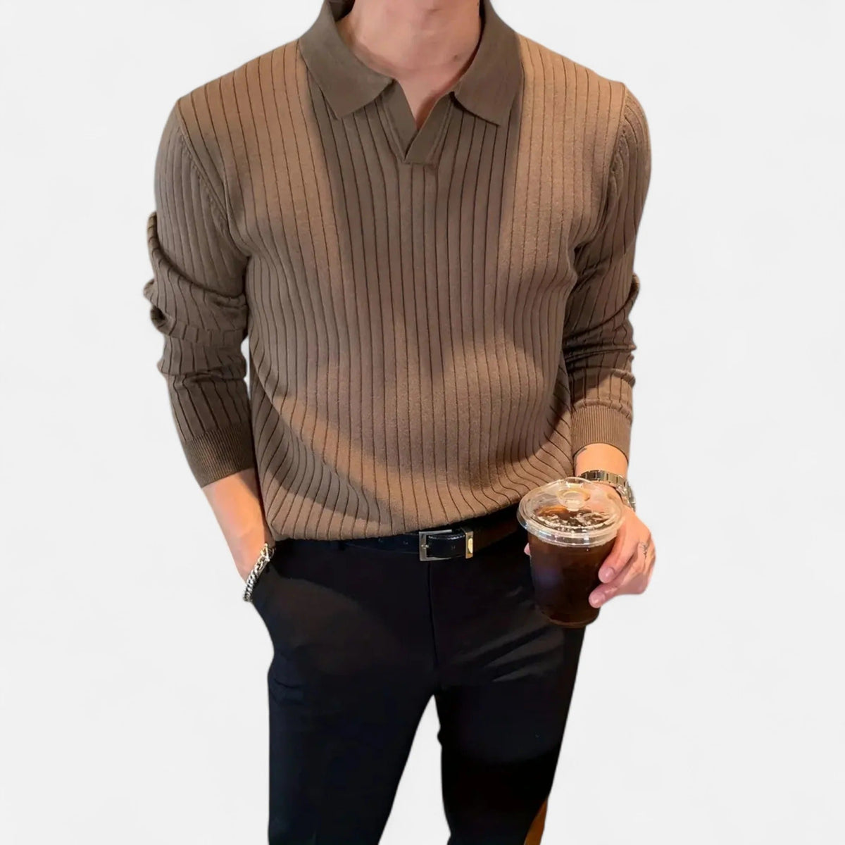 Herre Finribbet Strikket Polotrøje – Smart Casual Lag Til Efterår Og Vinter