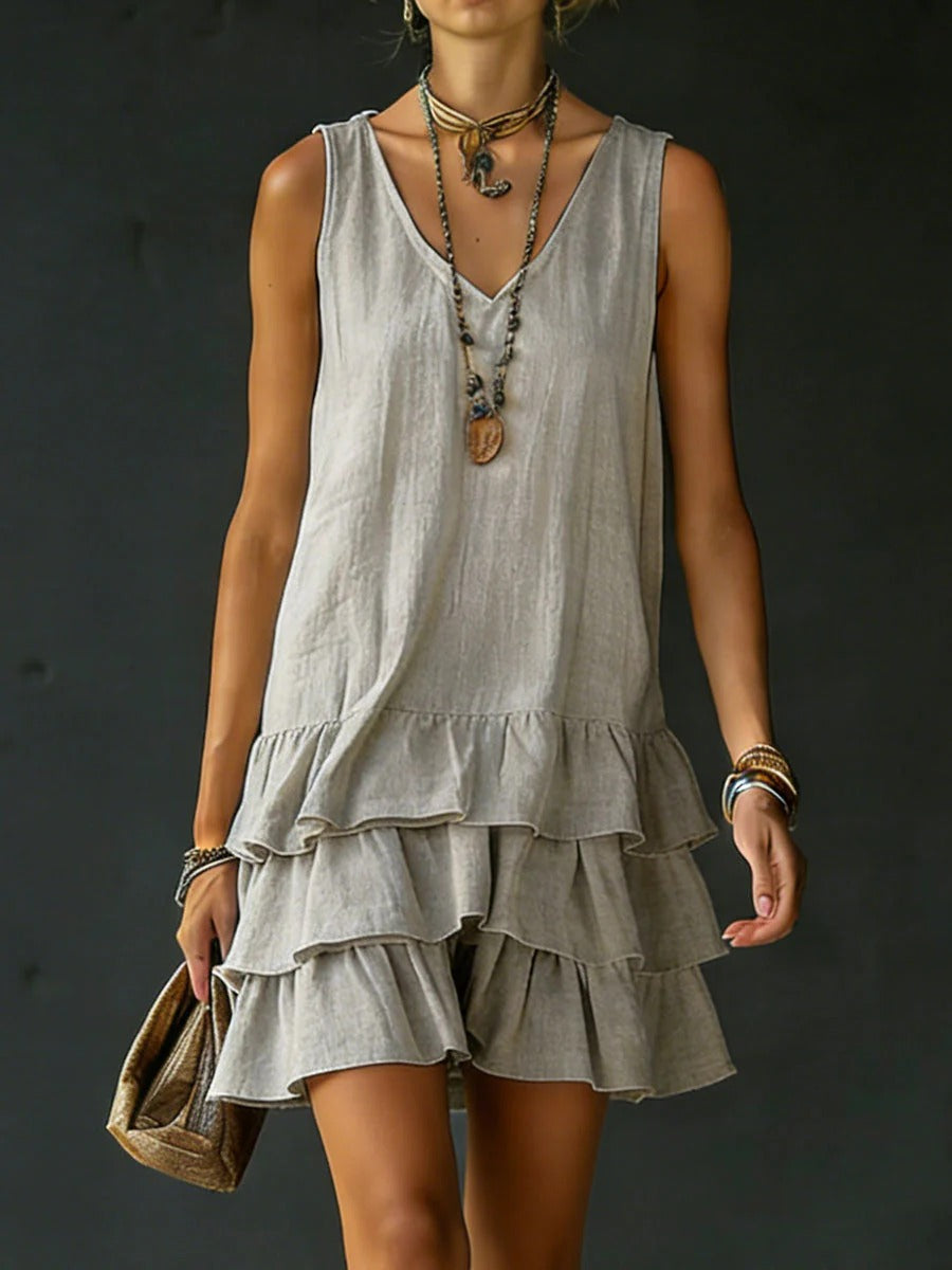 Linen V-Neck Tunic Dress