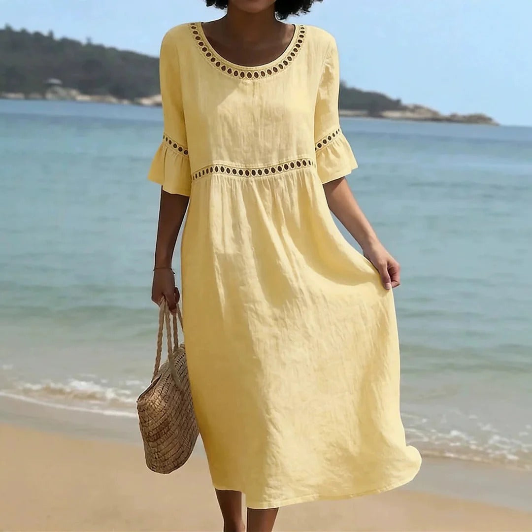 Linen-Look Summer Midi Dress