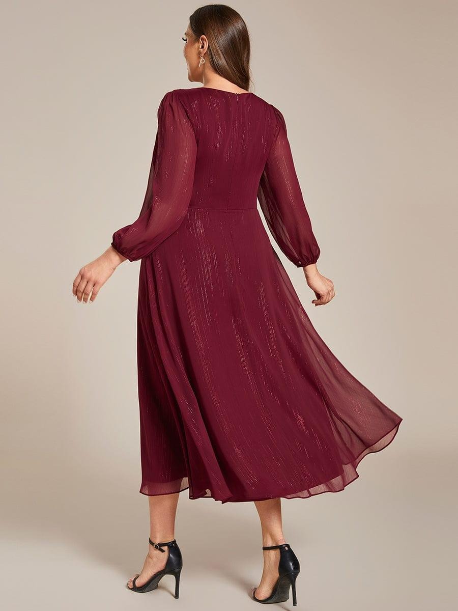 Sheer Sleeve Twist Knot Shimmering Evening Dress