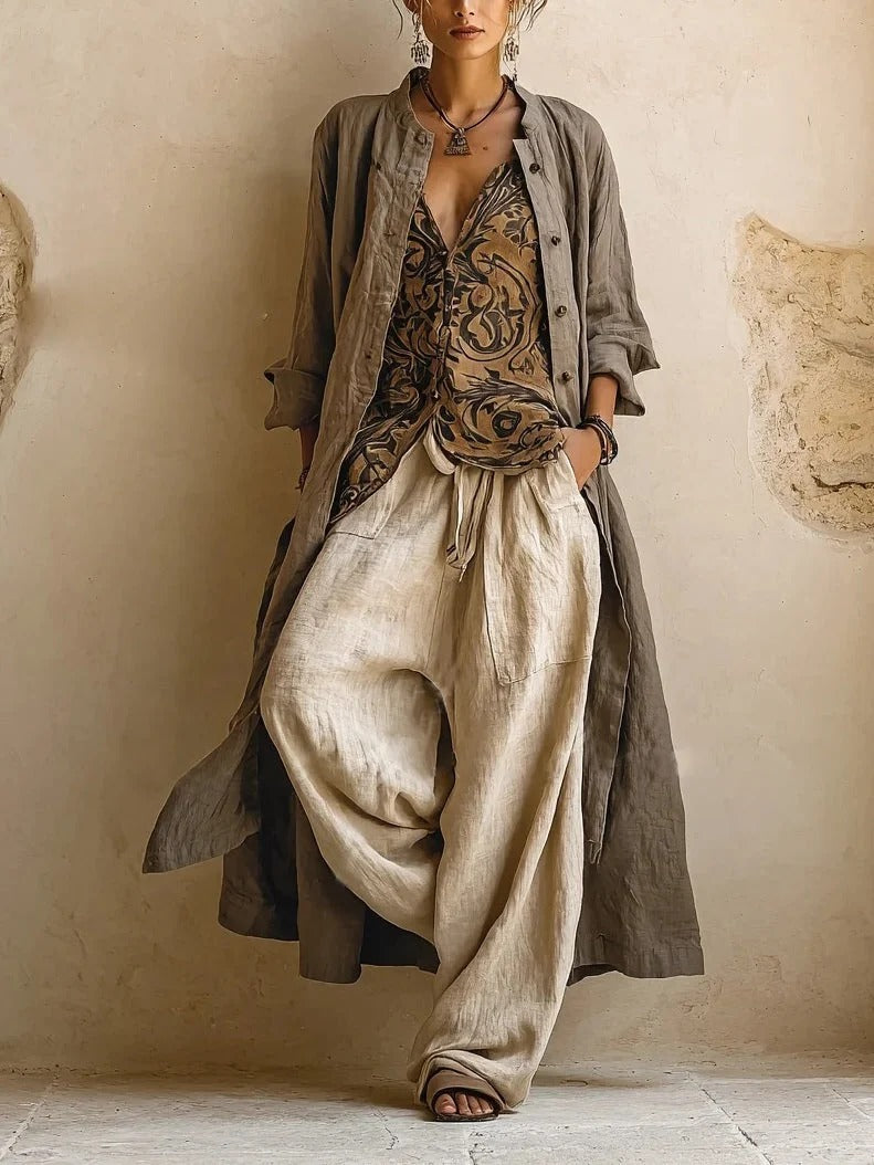 Women's Three-Piece Cotton Linen Set