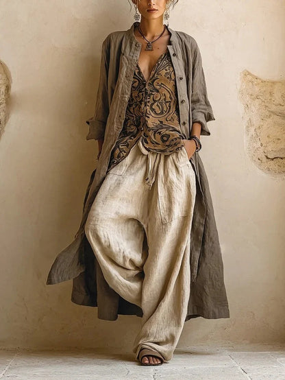 Women's Three-Piece Cotton Linen Set
