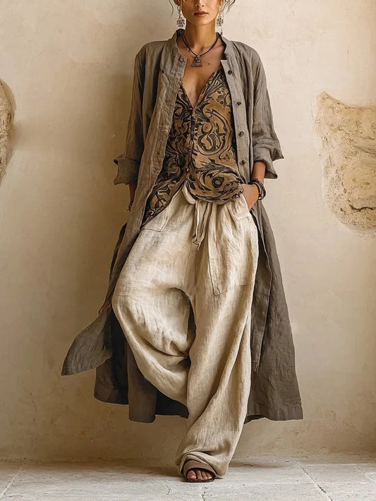 Women's Three-Piece Cotton Linen Set