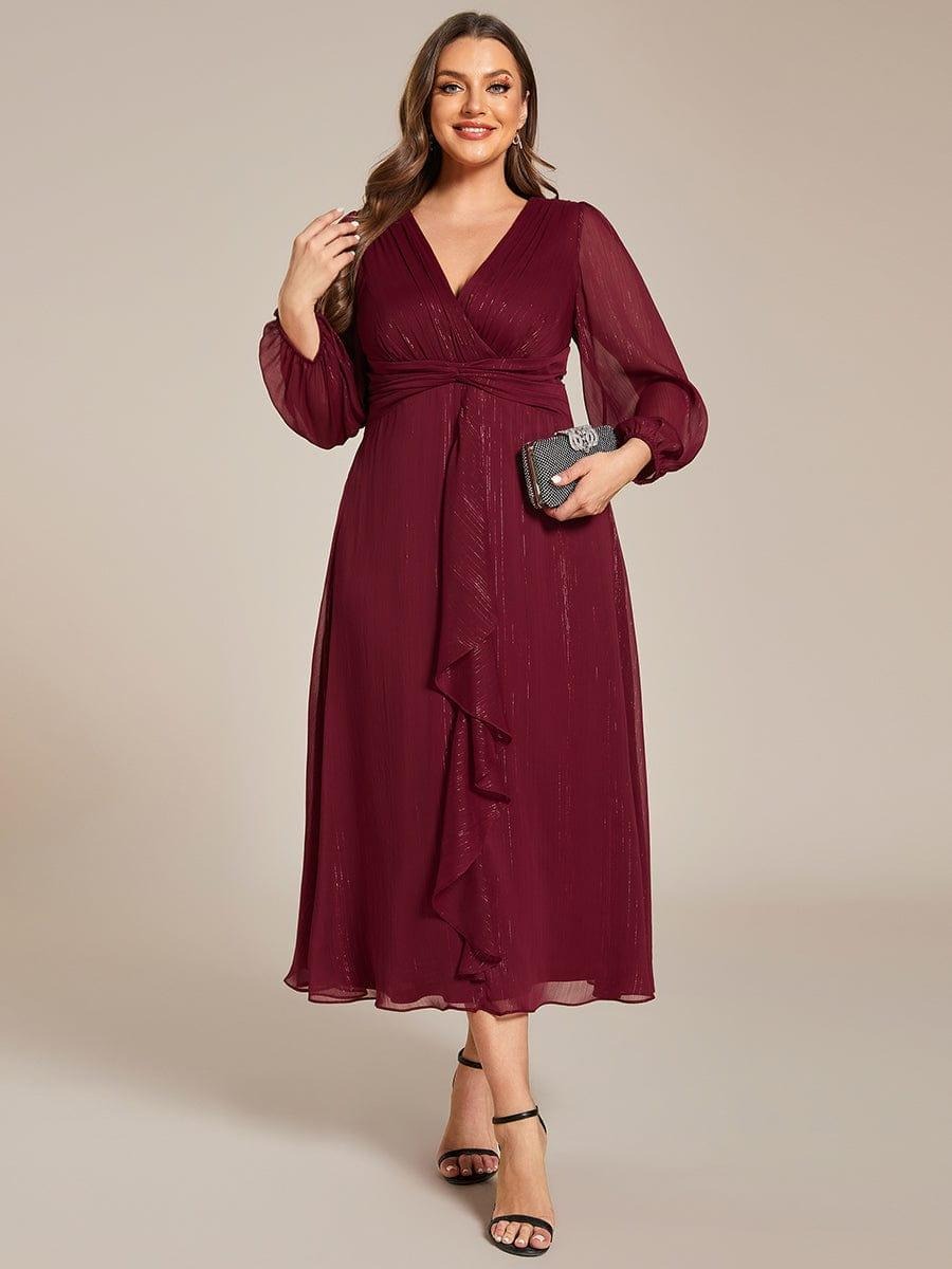 Sheer Sleeve Twist Knot Shimmering Evening Dress