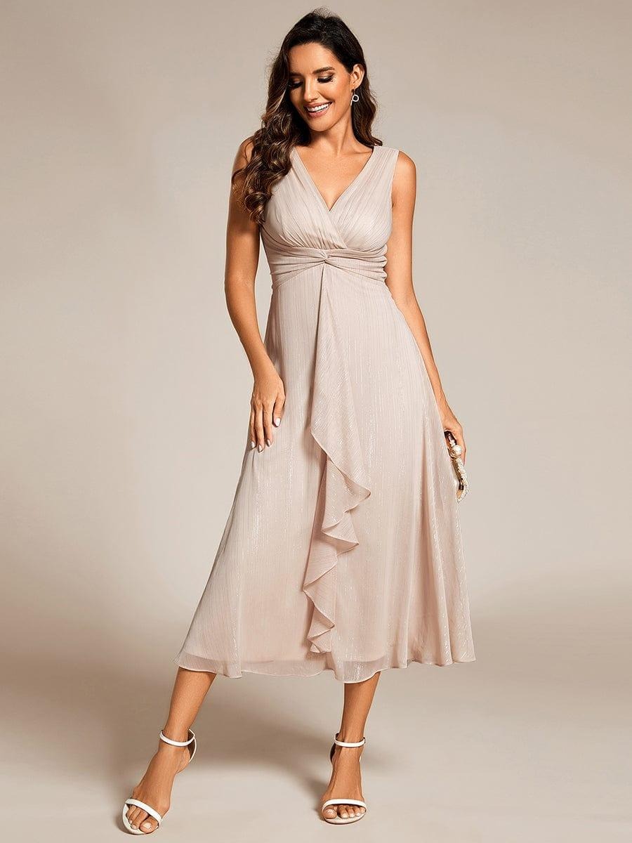 Sheer Sleeve Twist Knot Shimmering Evening Dress