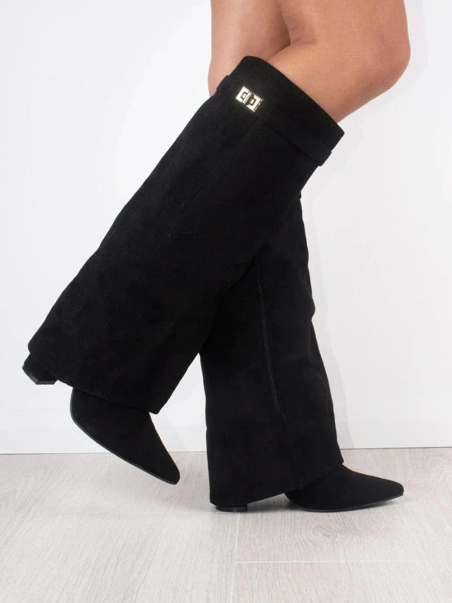 Women's Suede & Leather Boots with Golden Accents
