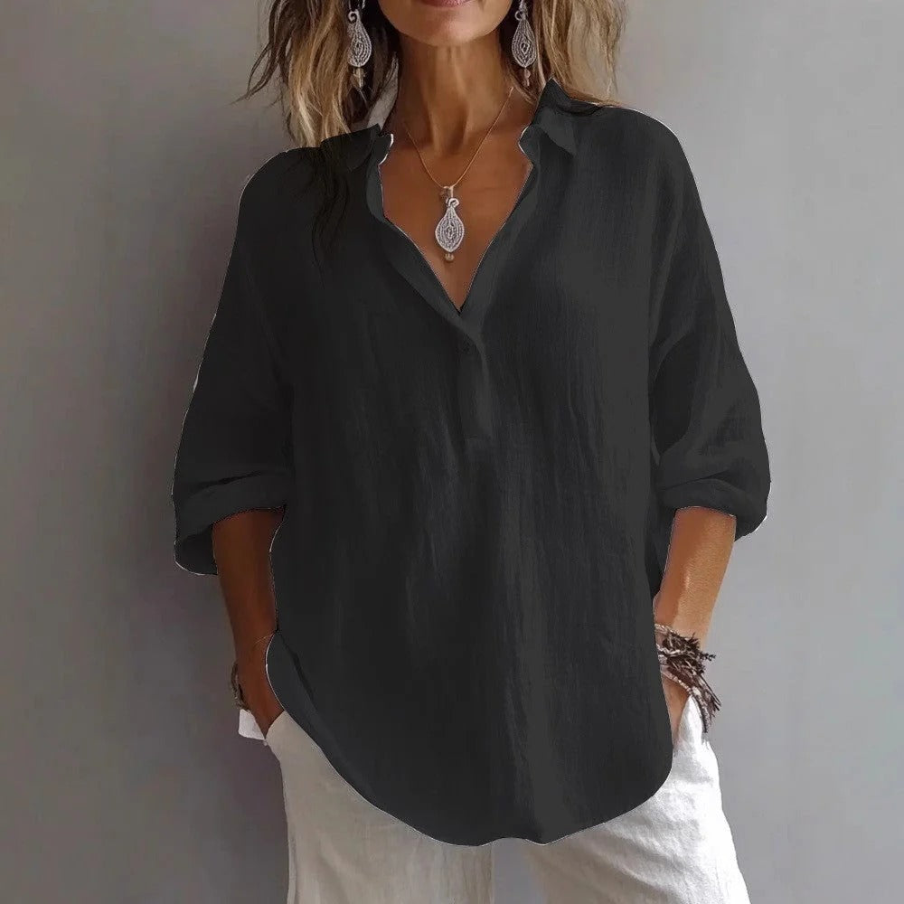 Women's Casual Linen Shirt with Wide Sleeves
