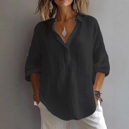 Women's Casual Linen Shirt with Wide Sleeves