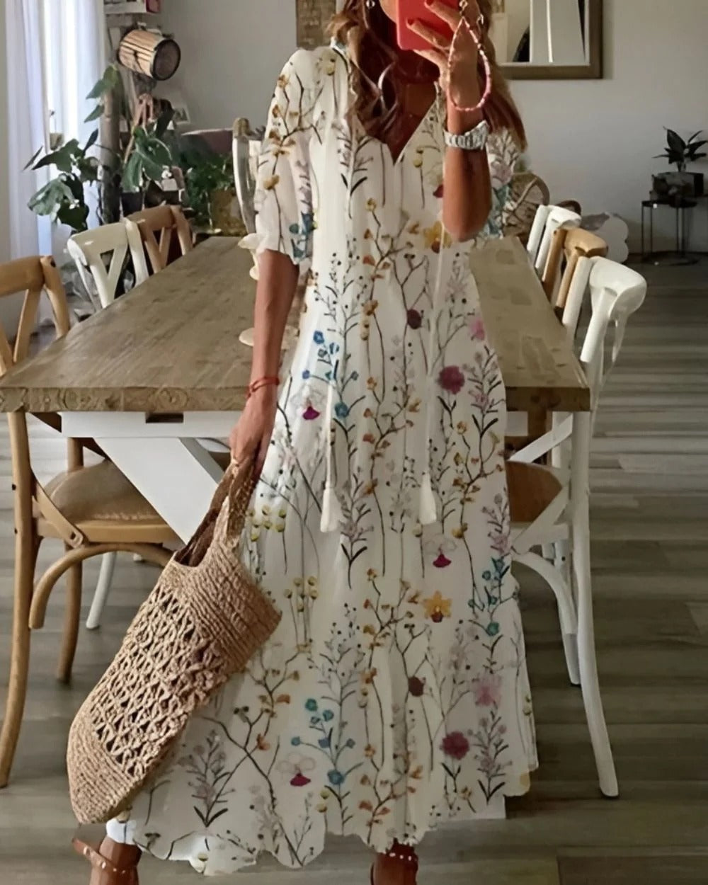Boho Relaxed Fit Dress with Tassel Details