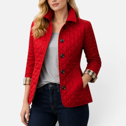 Quilted Jacket Womens Button Front Stand Collar Lightly Padded