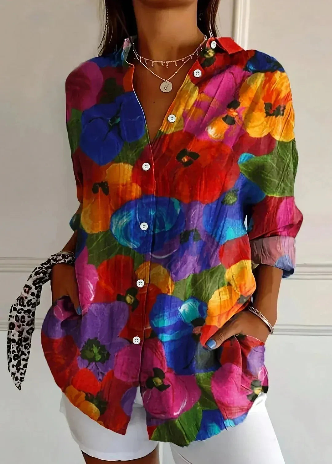 Cotton Printed Button-Up Blouse