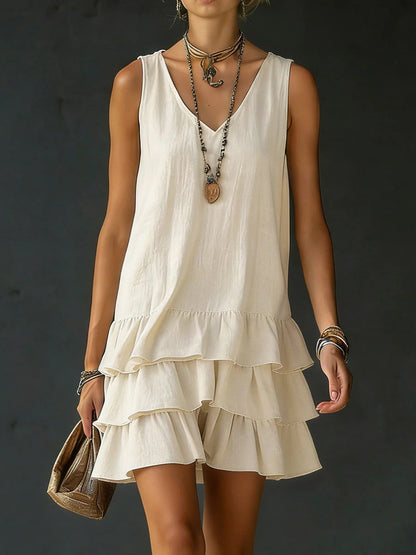 Linen V-Neck Tunic Dress