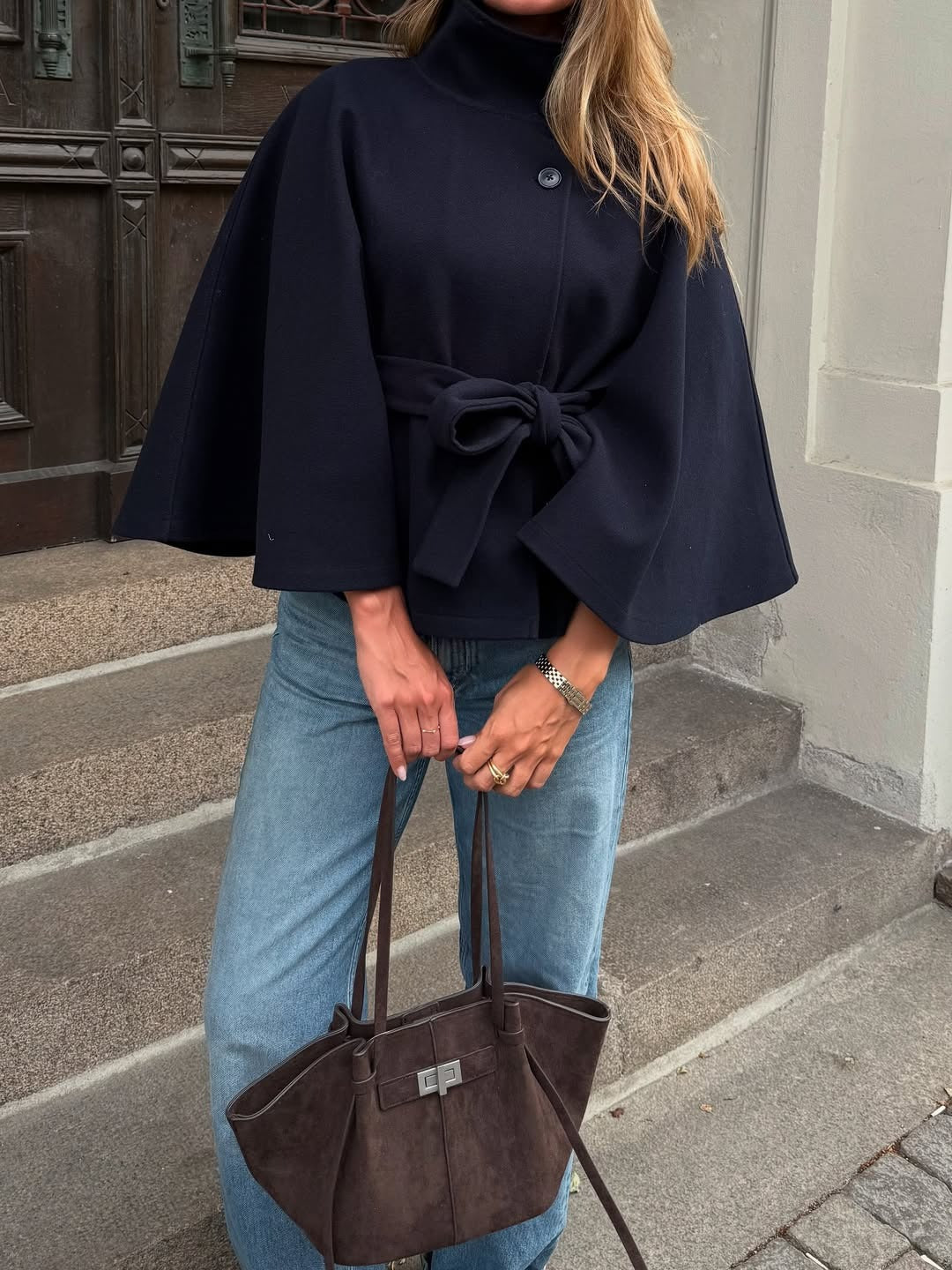 Wool Blend Cape Coat for Women